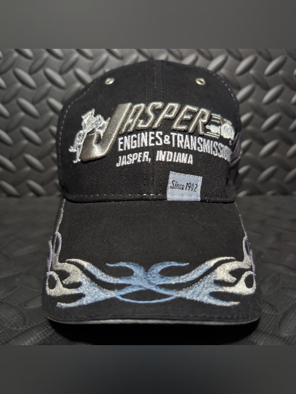 Black Jasper Engines & Transmissions adjustable belt cap with embroidered flames
